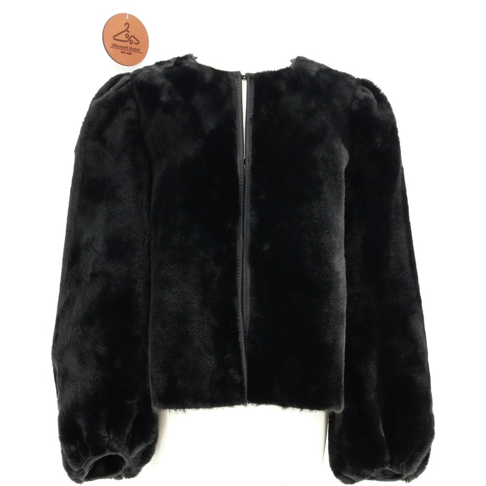 Max Studio London Black Faux Fur Puff Sleeve Jacket Coat Womens Large